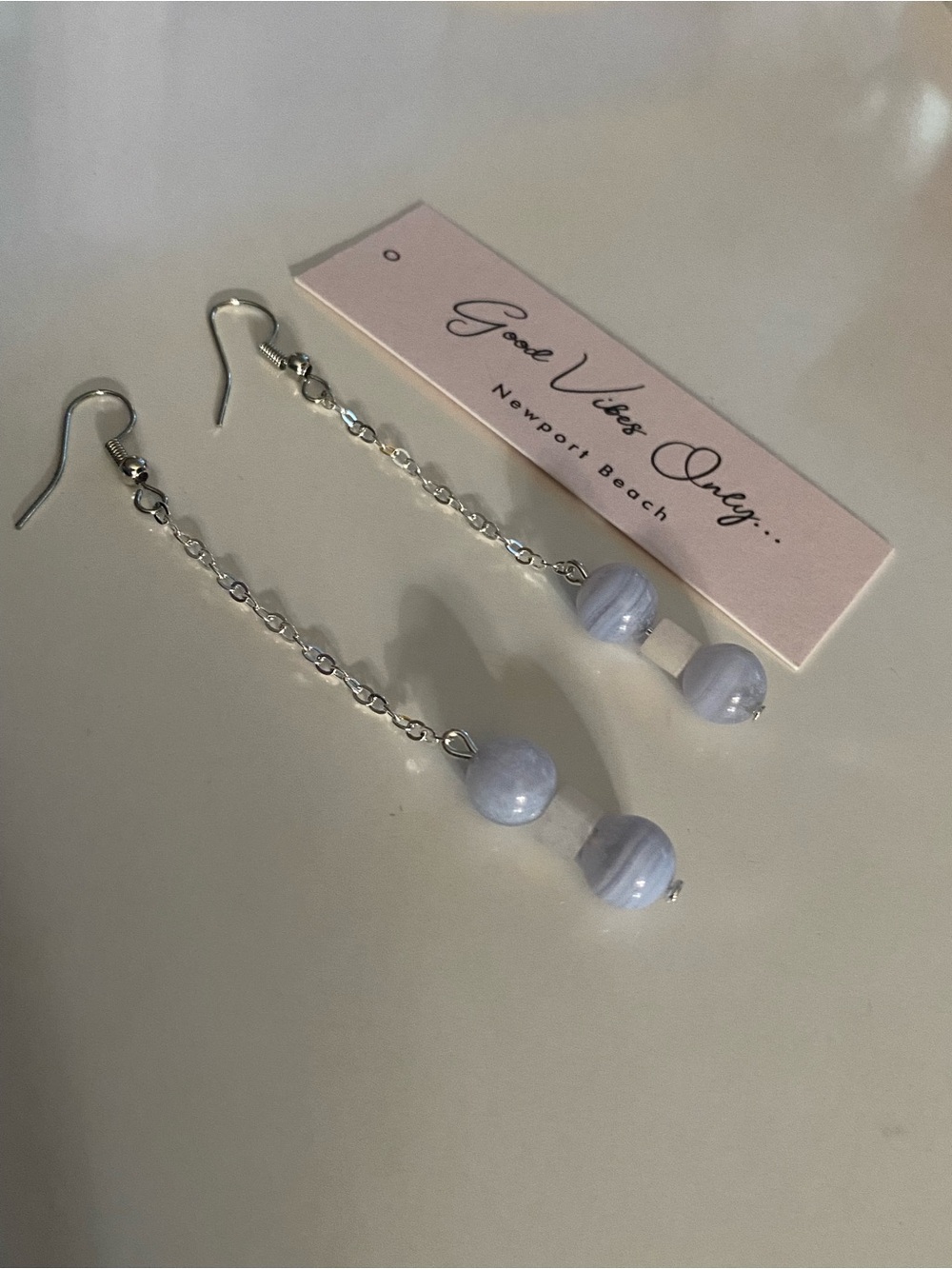 GOOD VIBES 😎 ONLY Light Blue and White Agate Cube earrings!
